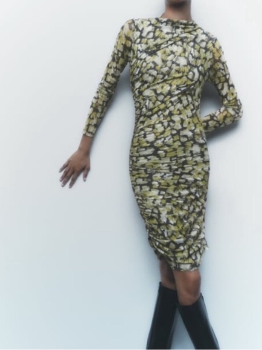 Zara printed tulle dress green size small NWT